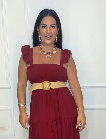 Cinturón rafia/madera