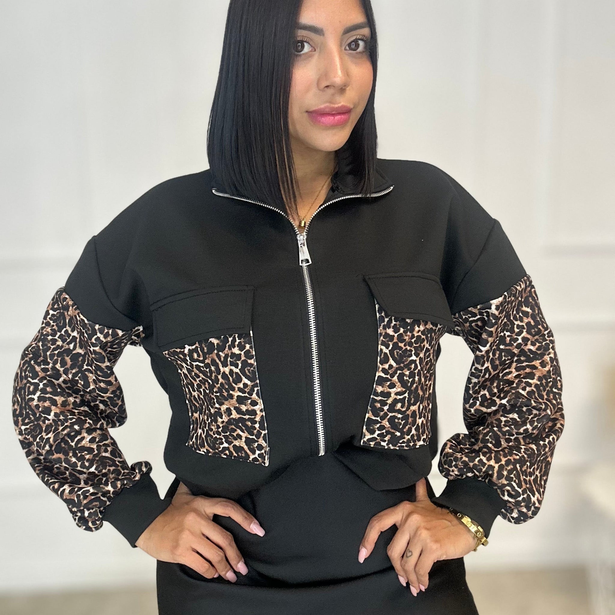 Sudadera cremallera Leopardo