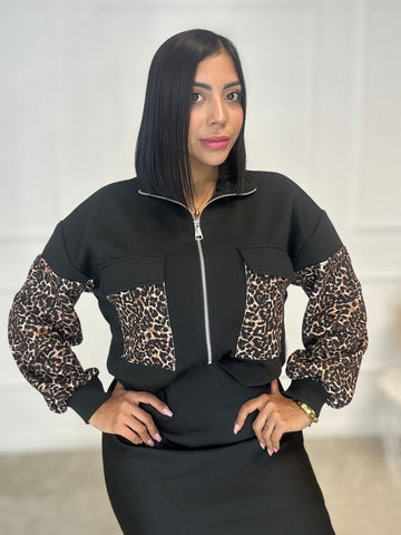 Sudadera cremallera Leopardo