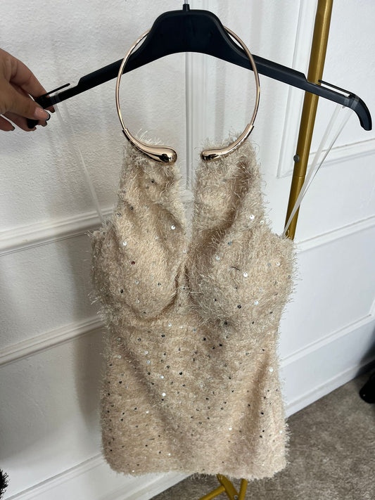 Vestido collar peluche